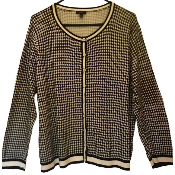 Talbots black/white houndstooth-print cardigan sz 3XP - Picture 2 of 8